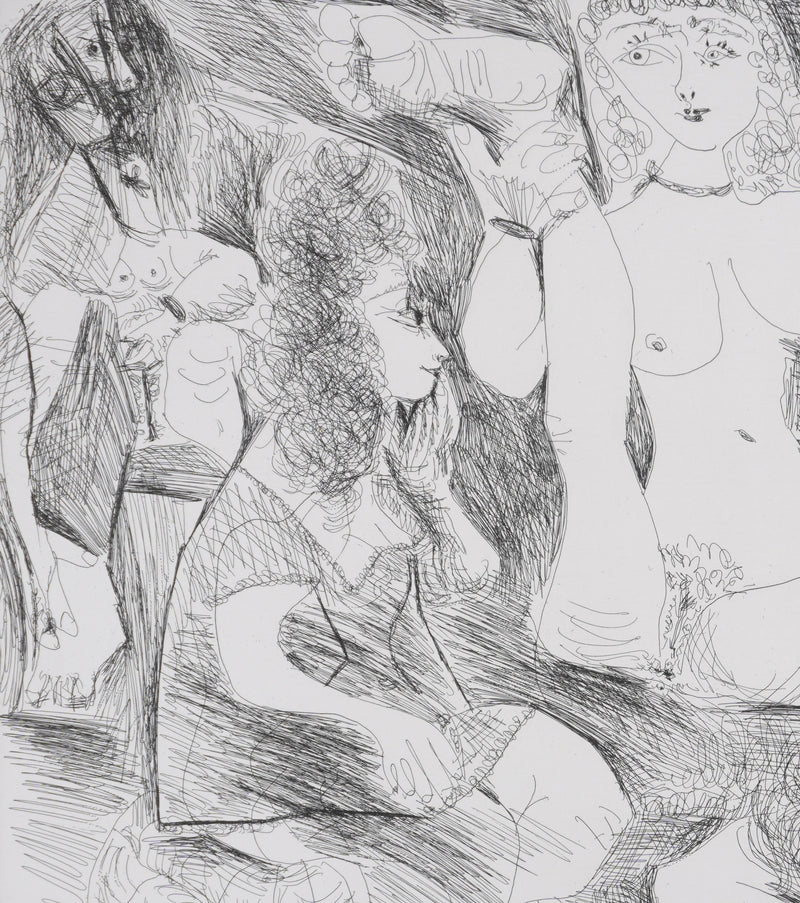 Pablo PICASSO : Les 156, Bain de minuit. Femmes surprises par un marin hilare, Gravure originale signée