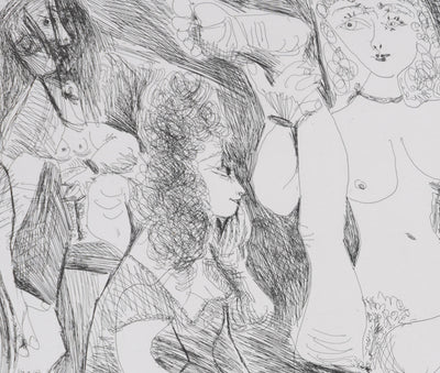 Pablo PICASSO : Les 156, Bain de minuit. Femmes surprises par un marin hilare, Gravure originale signée