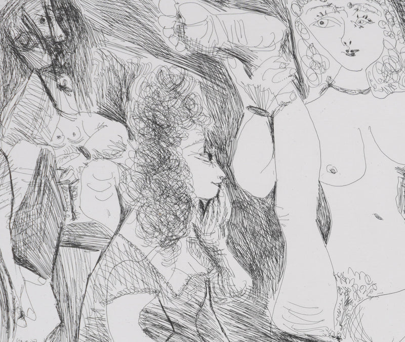 Pablo PICASSO : Les 156, Bain de minuit. Femmes surprises par un marin hilare, Gravure originale signée