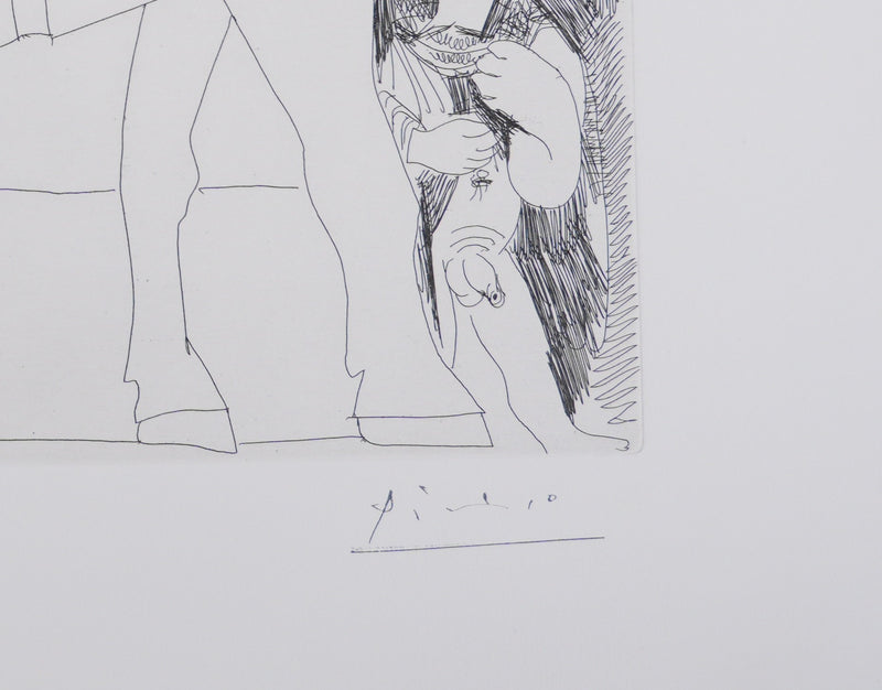Pablo PICASSO : Les 156, Degas rêvant. Couple en charrette sicilienne…, Gravure originale signée