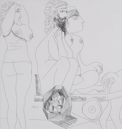 Pablo PICASSO : Les 156, Degas rêvant. Couple en charrette sicilienne…, Gravure originale signée