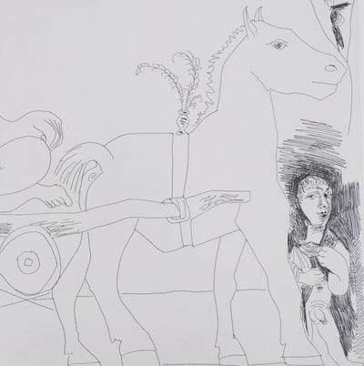 Pablo PICASSO : Les 156, Degas rêvant. Couple en charrette sicilienne…, Gravure originale signée