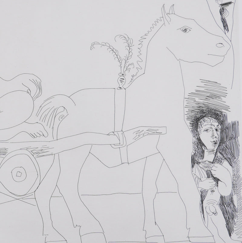 Pablo PICASSO : Les 156, Degas rêvant. Couple en charrette sicilienne…, Gravure originale signée