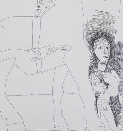 Pablo PICASSO : Les 156, Degas rêvant. Couple en charrette sicilienne…, Gravure originale signée