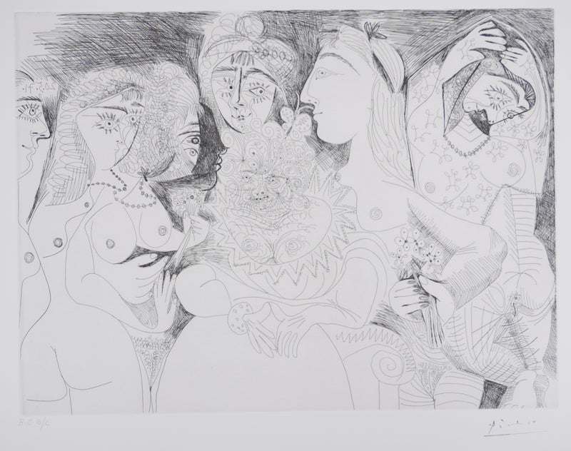Pablo PICASSO : Les 156, La Fête de la patronne, Gravure originale signée