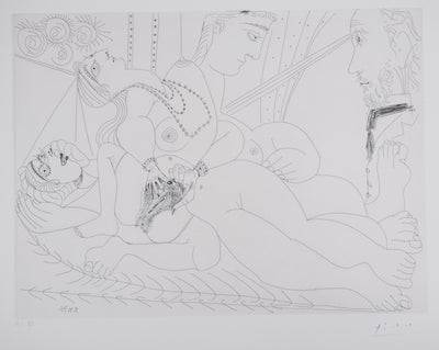 Pablo PICASSO : Les 156, La Maison Tellier. Filles entre elles. Degas sidéré, Gravure originale signée