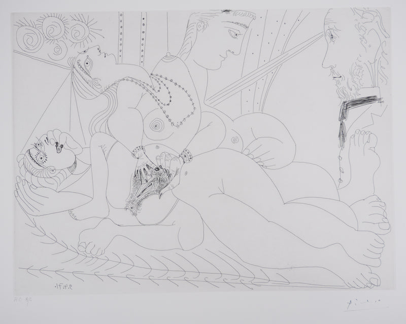 Pablo PICASSO : Les 156, La Maison Tellier. Filles entre elles. Degas sidéré, Gravure originale signée