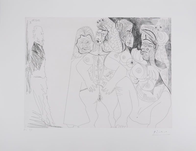 Pablo PICASSO : Les 156, Degas, Célestine et trois filles…, Gravure originale signée