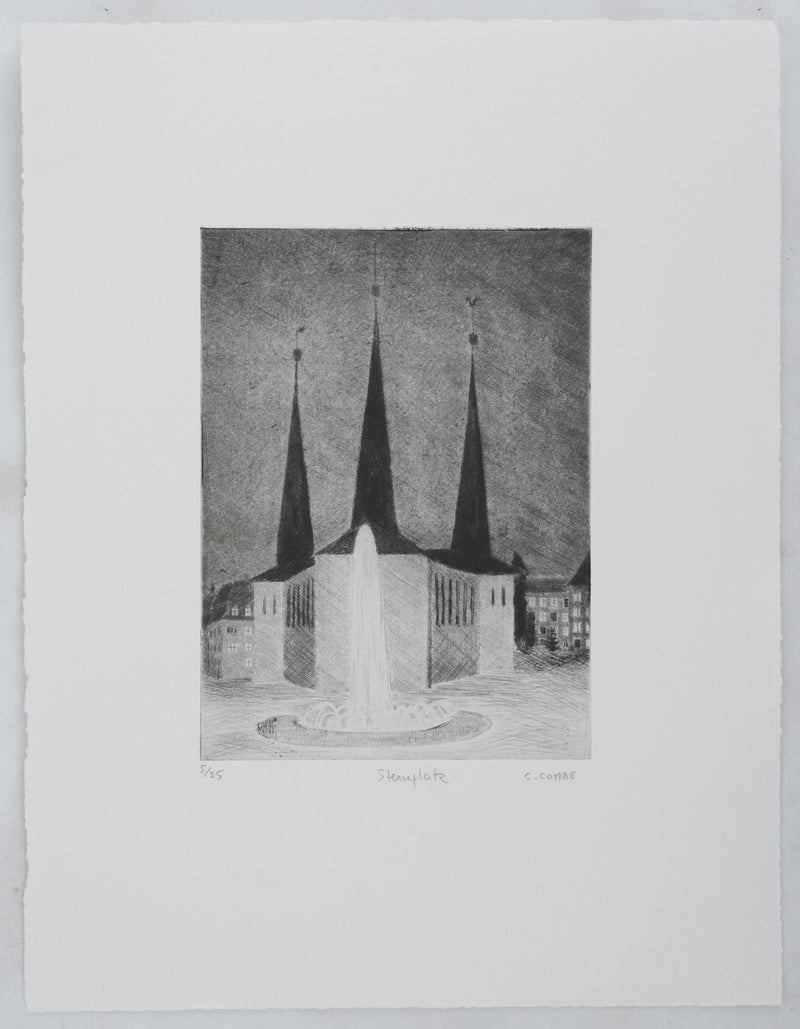 Camille COMBE :  Wilhelusplatz, Gravure originale signée