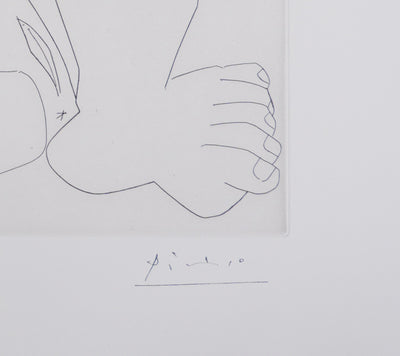 Pablo PICASSO : Les 156, Femme au grand nez, en raccourci sur un lit, Gravure originale signée