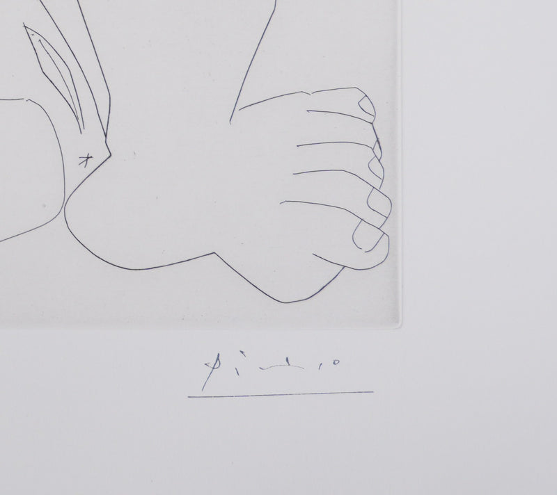 Pablo PICASSO : Les 156, Femme au grand nez, en raccourci sur un lit, Gravure originale signée
