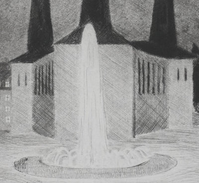 Camille COMBE :  Wilhelusplatz, Gravure originale signée