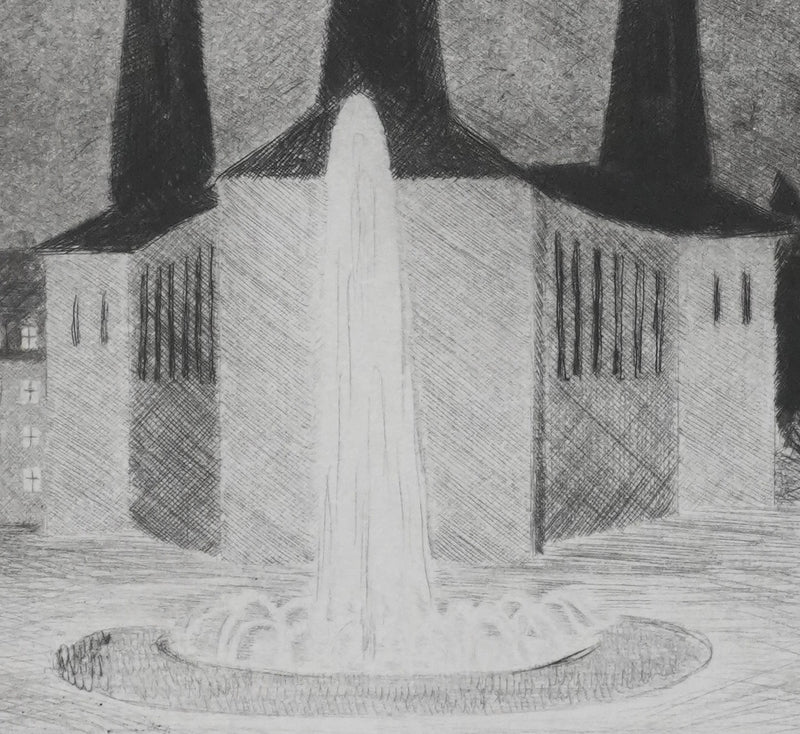 Camille COMBE :  Wilhelusplatz, Gravure originale signée