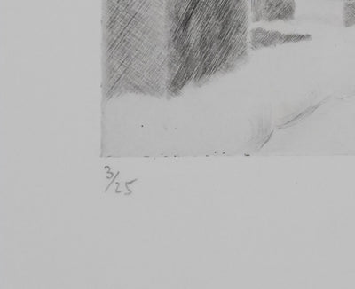 Camille COMBE : L'arrivée au chalet, Gravure originale signée