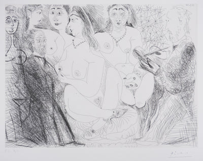 Pablo PICASSO : Les 156, Degas, en jaquette, se dessinant lui-même…, Gravure originale signée