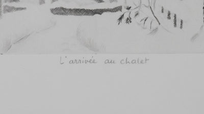 Camille COMBE : L'arrivée au chalet, Gravure originale signée
