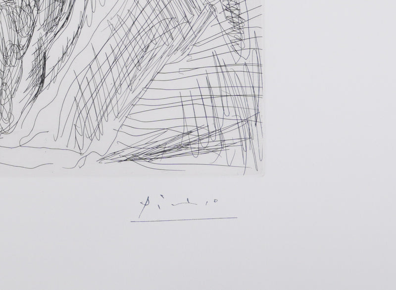 Pablo PICASSO : Les 156, Degas, en jaquette, se dessinant lui-même…, Gravure originale signée