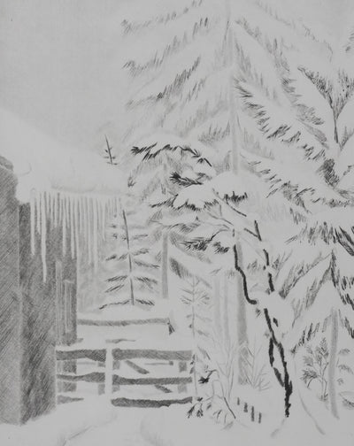 Camille COMBE : L'arrivée au chalet, Gravure originale signée