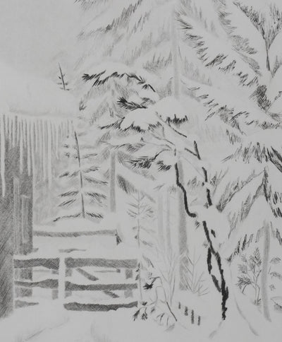 Camille COMBE : L'arrivée au chalet, Gravure originale signée