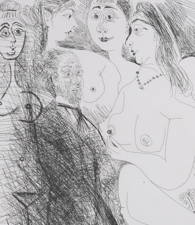 Pablo PICASSO : Les 156, Degas, en jaquette, se dessinant lui-même…, Gravure originale signée