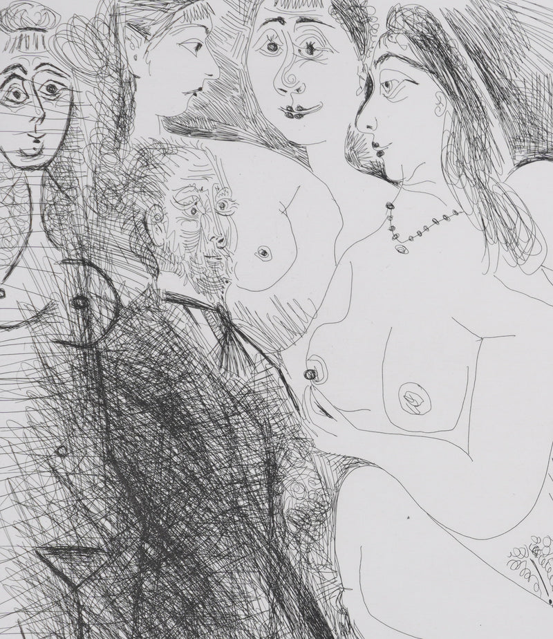 Pablo PICASSO : Les 156, Degas, en jaquette, se dessinant lui-même…, Gravure originale signée