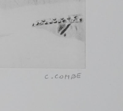 Camille COMBE : La passerelle enneigée, Gravure originale signée