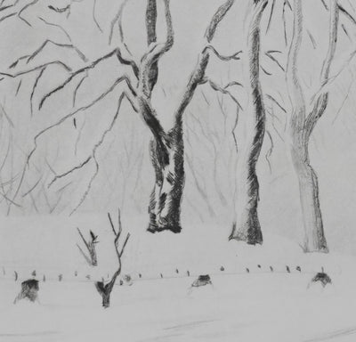 Camille COMBE : La passerelle enneigée, Gravure originale signée