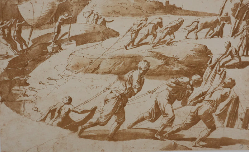 Giulio ROMANO : Les pécheurs retirant le filet, Lithographie