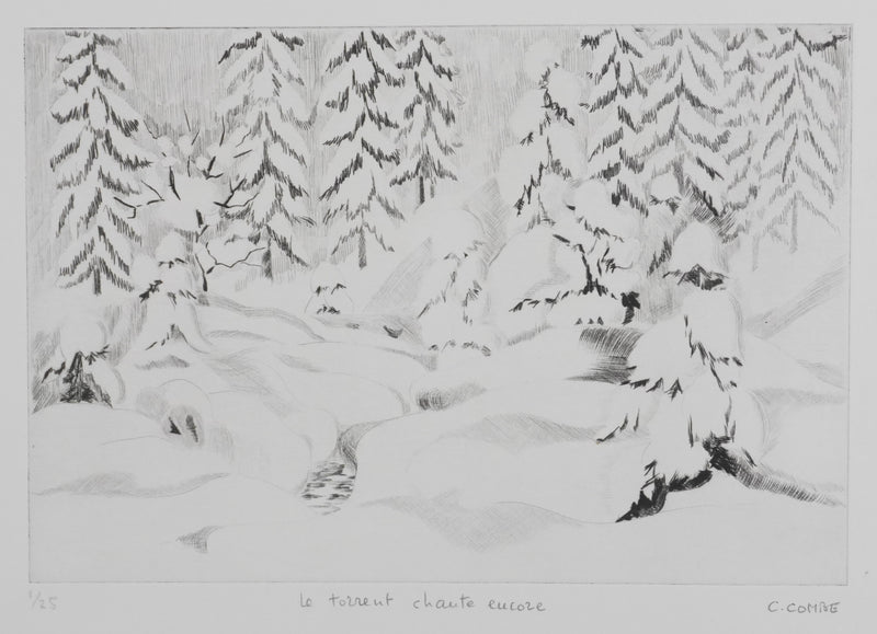 Camille COMBE : Le torrent chante encore, Gravure originale signée
