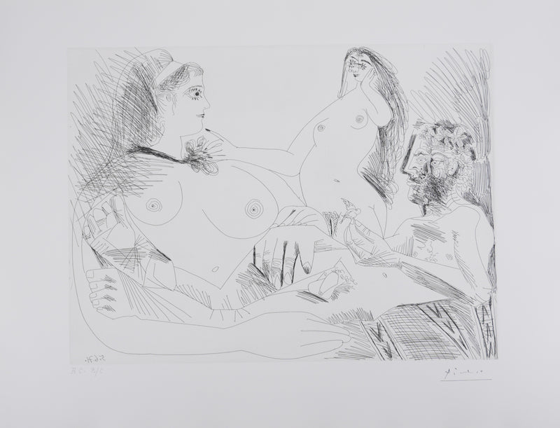 Pablo PICASSO : Les 156, Belle jeune femme à sa toilette rêvant…, Gravure originale signée