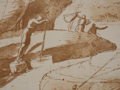 Giulio ROMANO : Les pécheurs retirant le filet, Lithographie