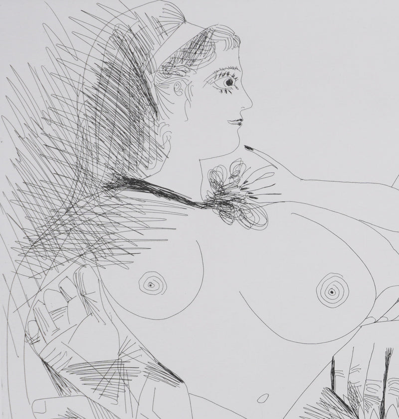 Pablo PICASSO : Les 156, Belle jeune femme à sa toilette rêvant…, Gravure originale signée