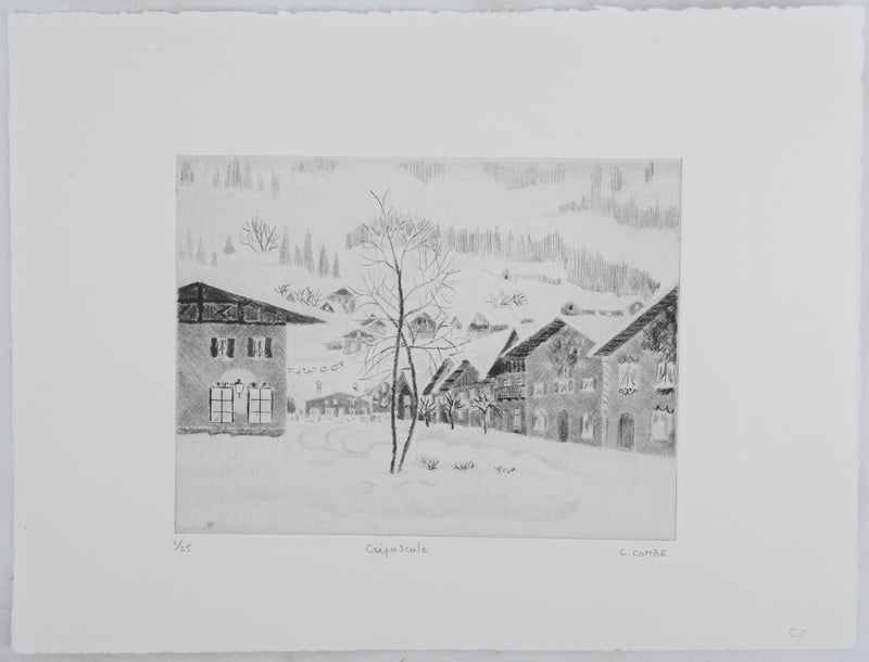 Camille COMBE : Crépuscule, Gravure originale signée