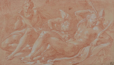 Francesco PRIMATICE : Cupidon accompagné d'une nymphe et d'un putto, Lithographie