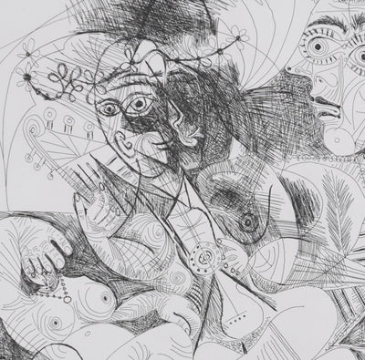 Pablo PICASSO : Les 156, Filles entre elles. La récréation en musique, Gravure originale signée
