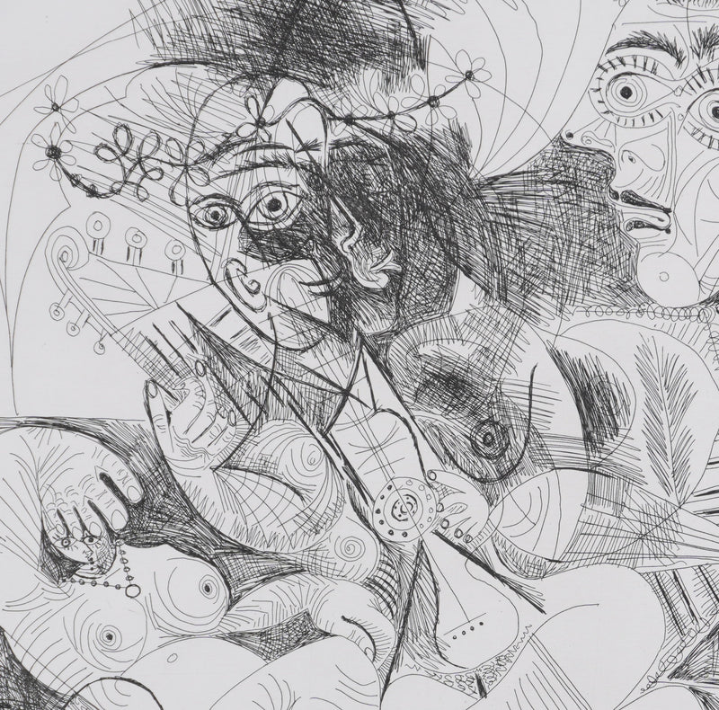 Pablo PICASSO : Les 156, Filles entre elles. La récréation en musique, Gravure originale signée