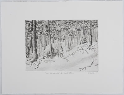 Camille COMBE : Sur un chemin de sable blond, Gravure originale signée