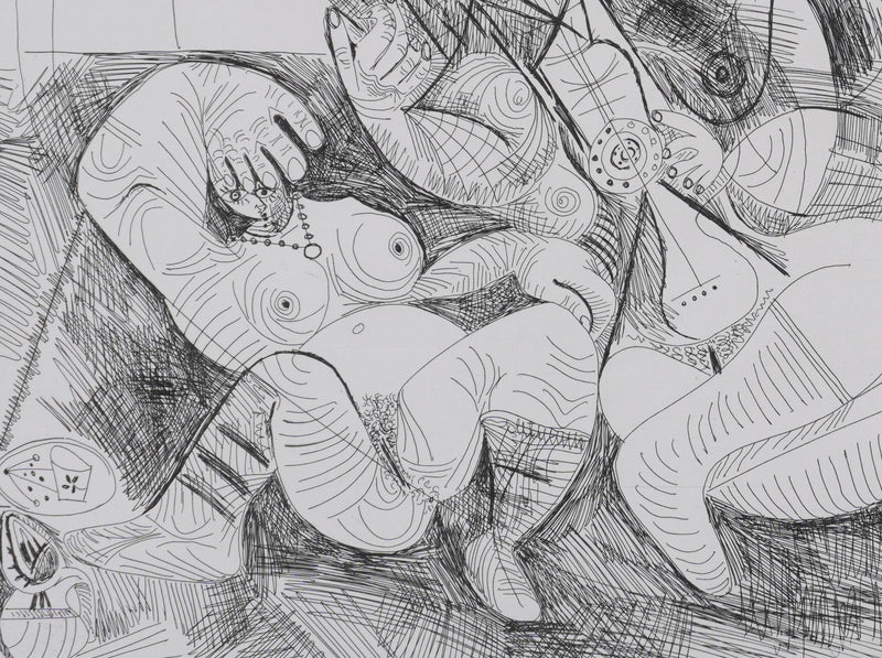 Pablo PICASSO : Les 156, Filles entre elles. La récréation en musique, Gravure originale signée