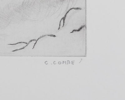 Camille COMBE : Sur un chemin de sable blond, Gravure originale signée