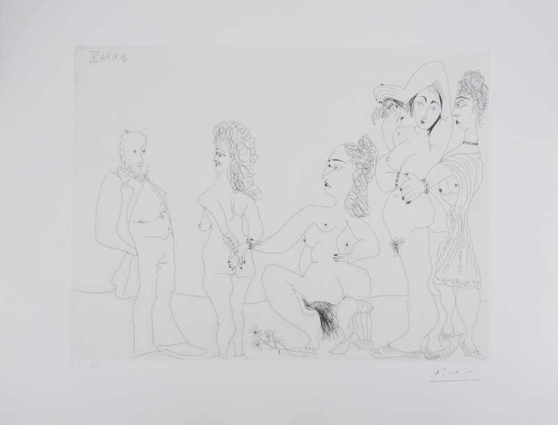 Pablo PICASSO : Les 156, Degas chez les filles. Première apparition de Degas, Gravure originale signée