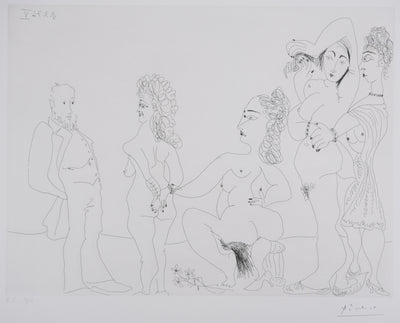 Pablo PICASSO : Les 156, Degas chez les filles. Première apparition de Degas, Gravure originale signée