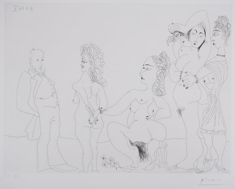 Pablo PICASSO : Les 156, Degas chez les filles. Première apparition de Degas, Gravure originale signée