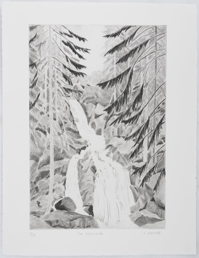 Camille COMBE : La cascade, Gravure originale signée