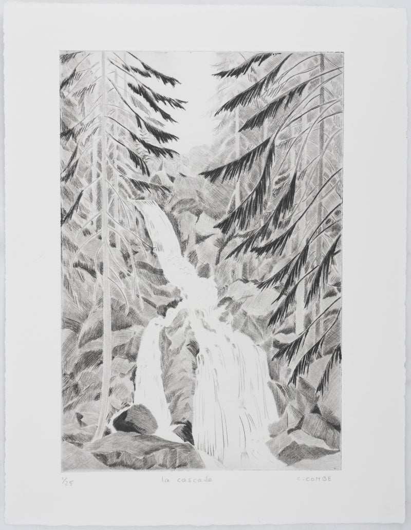 Camille COMBE : La cascade, Gravure originale signée