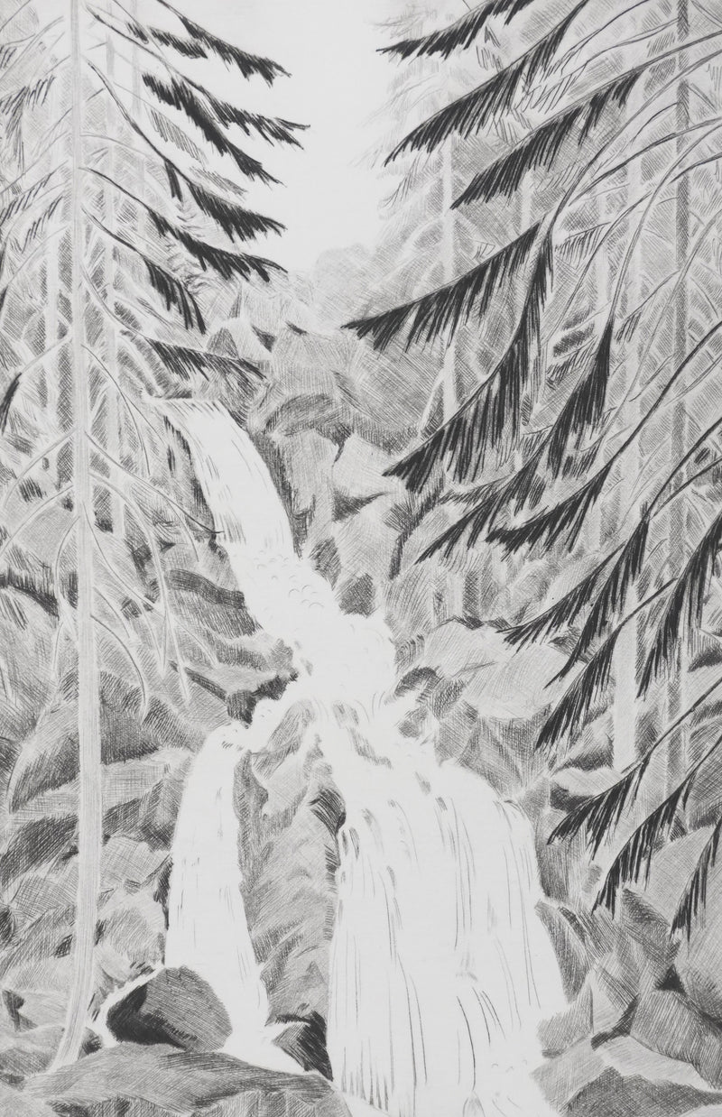 Camille COMBE : La cascade, Gravure originale signée