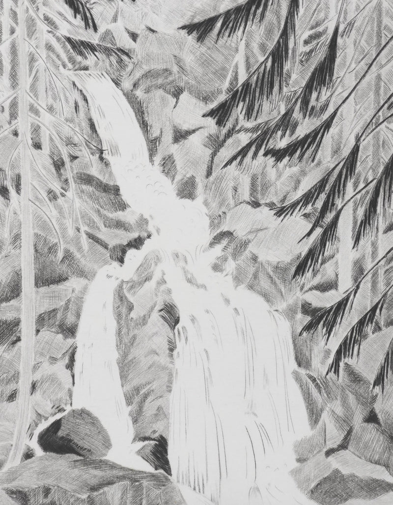 Camille COMBE : La cascade, Gravure originale signée