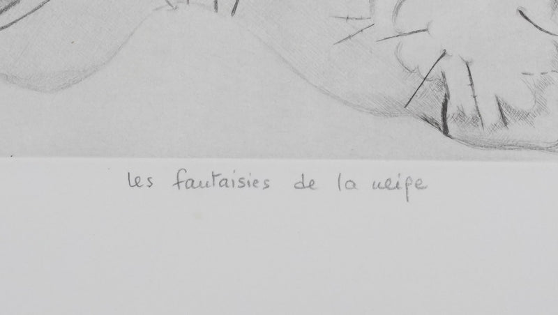 Camille COMBE : Les fantaisies de la neige, Gravure originale signée