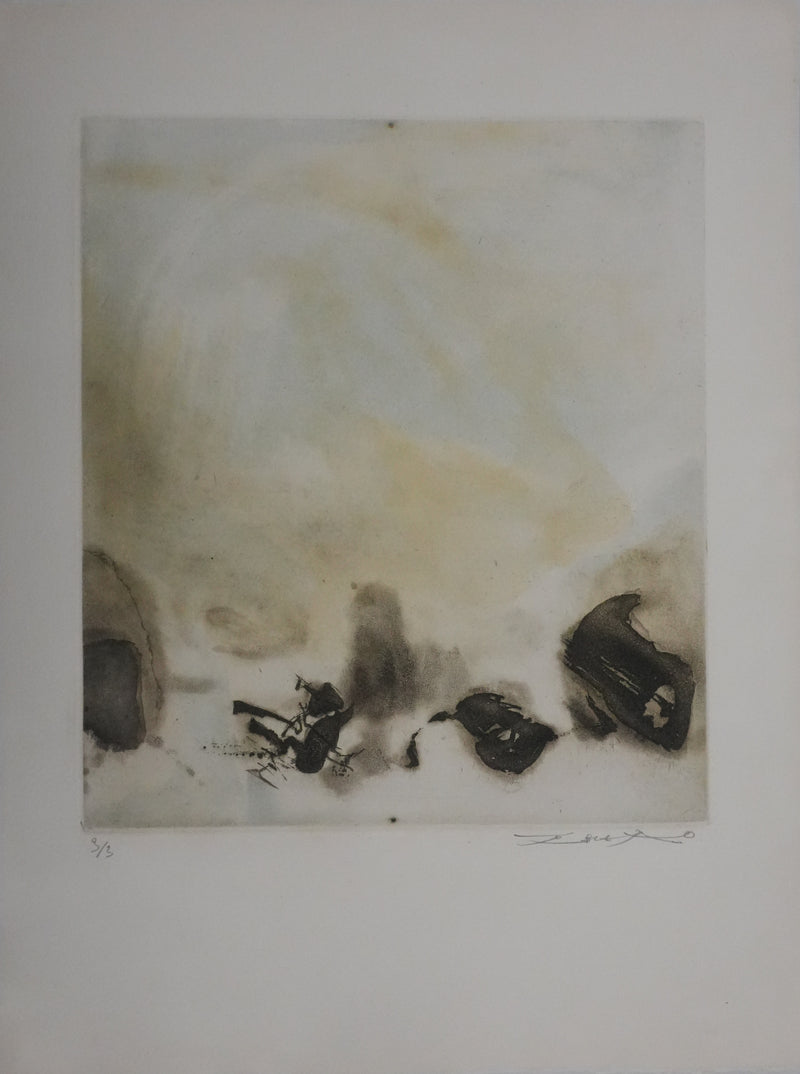 ZAO Wou-Ki : Au fond du lac, Gravure originale signée
