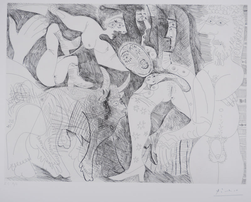 Pablo PICASSO : Les 156, Le Temps passe. Amazone au coutelas…, Gravure originale signée