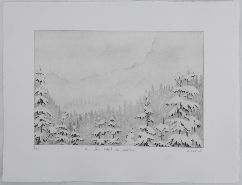 Camille COMBE : Au pâle soleil du matin, Gravure originale signée